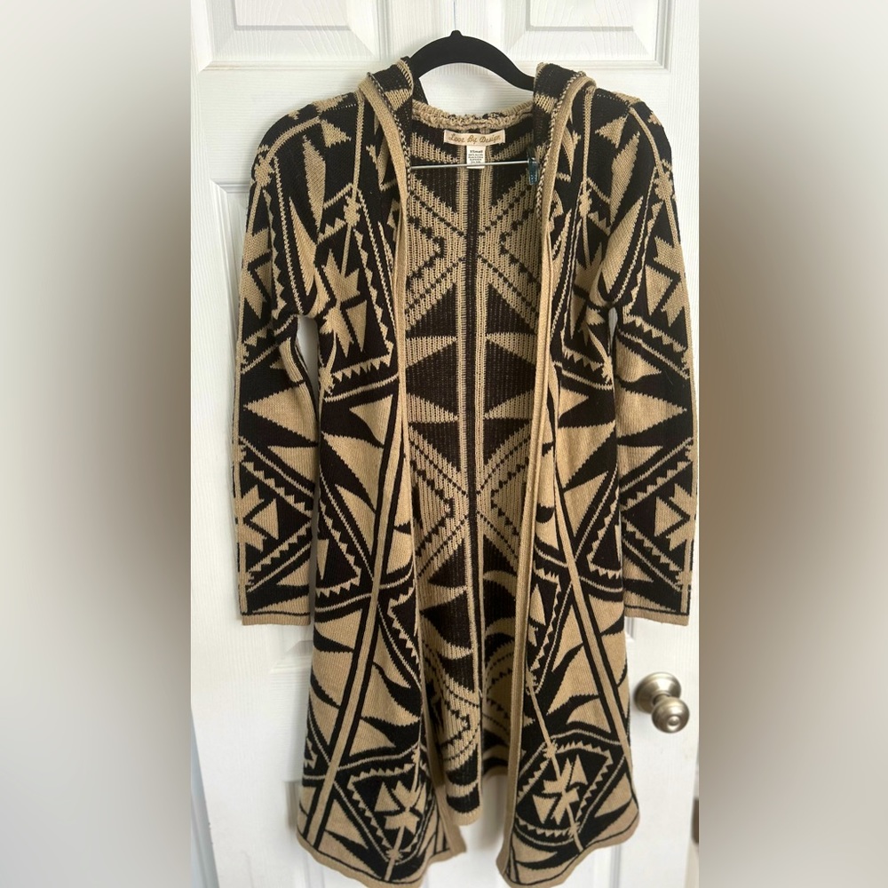✨ Love by Design Long Hooded Geometric Patterned Cardigan